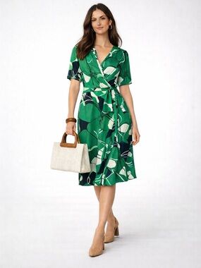 Banana Republic Silk Green & Black Midi Dress